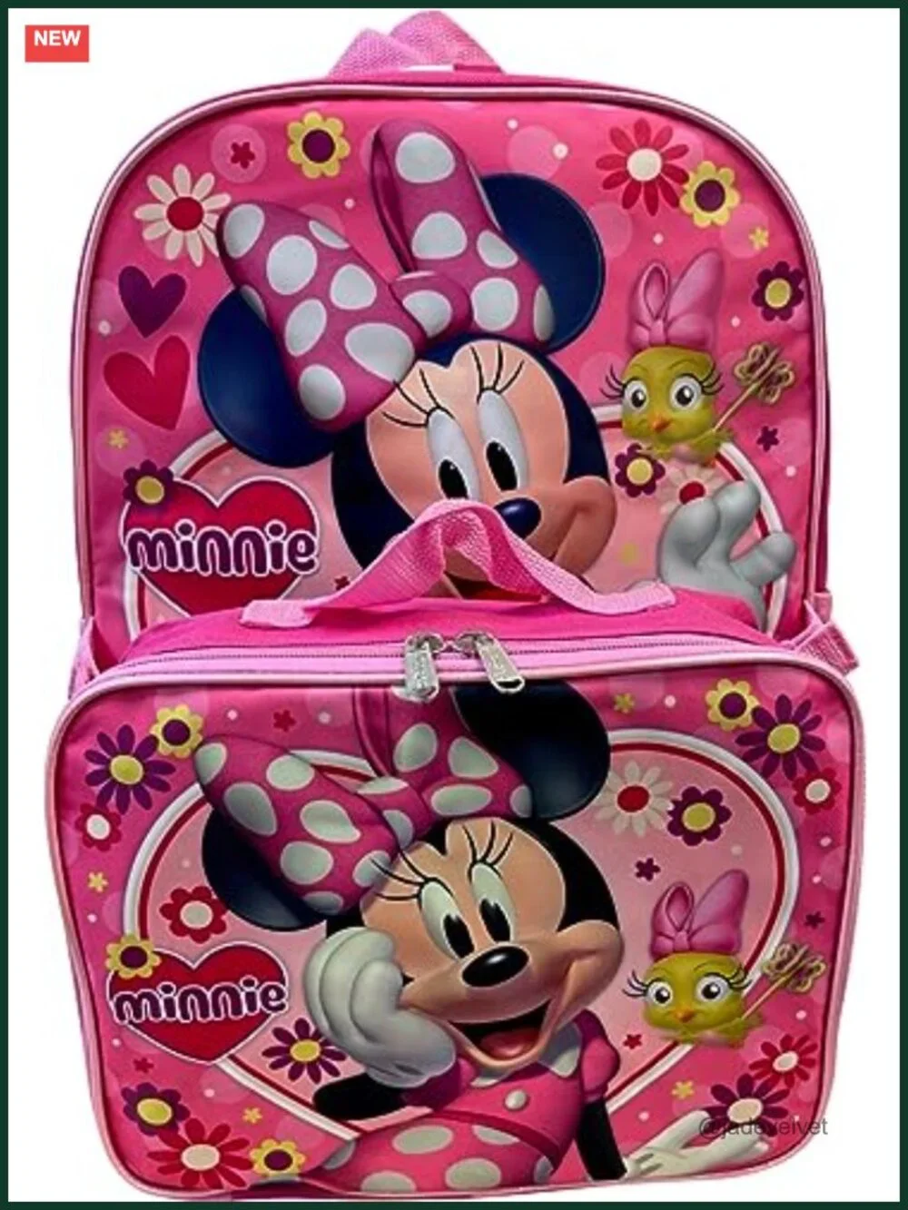 16 Inch Kids Backpack with Removable Insulated Lunch Box, Polyester, Minnie